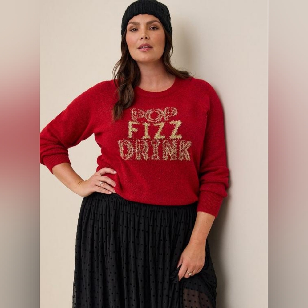 Torrid Tinsel Pullover Crew Neck Sweater "Pop Fizz Drink" Size 3 EUC - Picture 3 of 11